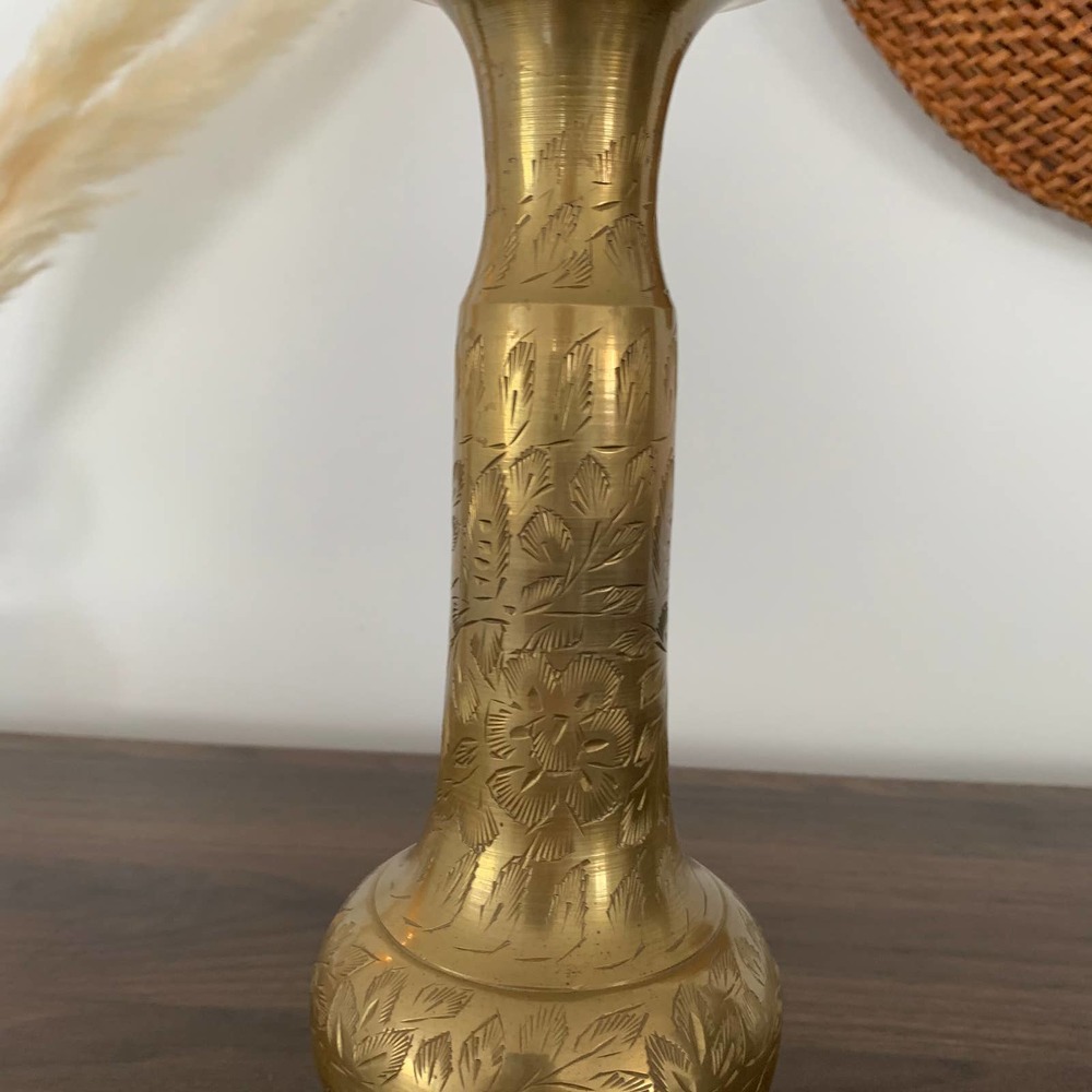 VTG Indian Gold Brass Etched Bottleneck Bud Vase - Picture 3 of 10